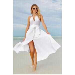 Boston Proper Maxi Length Belted Poplin Shirt Dress white size 4 NWT